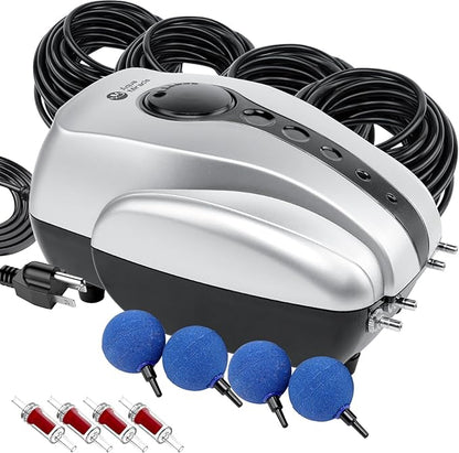 AquaMiracle Koi Pond Aerator for Pond up to 1000  2000 Gallons, All-in-One Pond Air Pump Aeration Kit with Air Stones Airline Tubing Check Valves