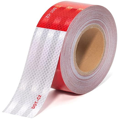 DOT-C2 Reflective Tape 2 Inch X 100 Feet Red White Reflector Adhesive Conspicuity Outdoor Waterproof Tape for Trailers, Trucks, Vehicles, Driveway, Boats, Signs (100 FT)