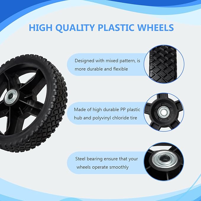 8 Inch Lawn Mower Wheels Wheel kits with Bolts  Nuts - Set of 2 Push Mower Plastic Wheels Fits Craftsman Mower Generator Garden Tiller Most Standard Lawn Mowers (81.75'')