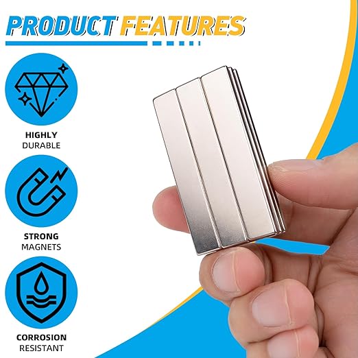Grtard 60 Pack Powerful Neodymium Bar Magnets, 60 x 10 x 3 mm Rare Earth Magnet Bar, Rectangle Magnet,Neodymium Magnets with Double Sided Adhesive Backing for Outdoor, Fridge, Whiteboard
