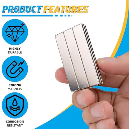 Grtard 60 Pack Powerful Neodymium Bar Magnets, 60 x 10 x 3 mm Rare Earth Magnet Bar, Rectangle Magnet,Neodymium Magnets with Double Sided Adhesive Backing for Outdoor, Fridge, Whiteboard