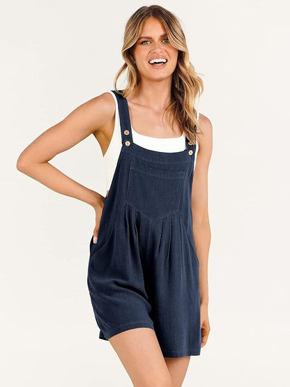 ANRABESS Women's Summer Casual Rompers Bib Short Overalls Loose Linen Jumpsuit Beach Outfits Travel Vacation Clothes