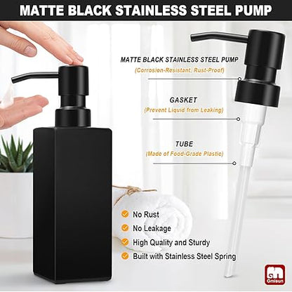 GMISUN Black Soap Dispenser, Hand Soap Dispenser Bathroom, 12oz Glass Soap Dispenser with Stainless Steel Pump, Liquid Dish Soap Dispenser for Kitchen, Modern BathroomKitchen Soap Dispenser Set