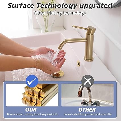 Brushed Gold Bathroom Faucet for Sink 1 Hole Single Handle Modern Bathroom Sink Faucet Lavatory Commercial Bath Vanity Tap with Pop Up Drain