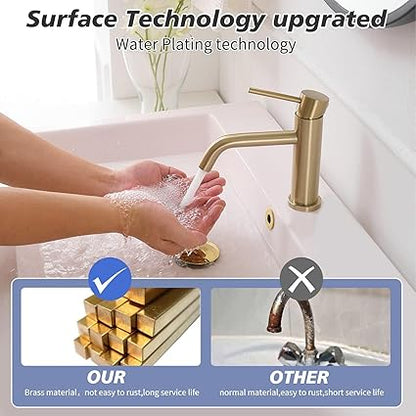 Brushed Gold Bathroom Faucet for Sink 1 Hole Single Handle Modern Bathroom Sink Faucet Lavatory Commercial Bath Vanity Tap with Pop Up Drain