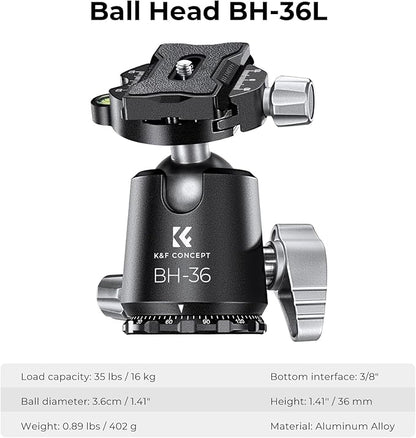 KF Concept X-Series 68 inch172cm Carbon Fiber Camera Tripod,Professional Photography Tripod with 36mm Metal Ball Head Load Capacity 16KG35.2lbs for Indoor Outdoor Use X284C4BH-36