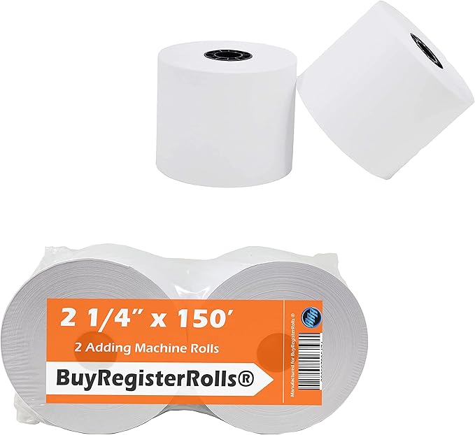 (2 Rolls) 2 14 x 150 ft, White, adding machine tape Paper Rolls, Premium One Ply Cash RegisterAdding MachineCalculator Roll Printing Calculator 10 key adding machine tape for El-1750 1801 P23