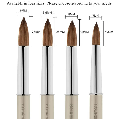 Beaute Galleria 1 Piece Kolinsky Sable Round Acrylic Nail Art Brush (CRIMPED), for Manicure Detail Painting, Acrylic Application, Acrylic Powder, Nail Extension, Nail Carving, Nail Art Pen (Size: 8)