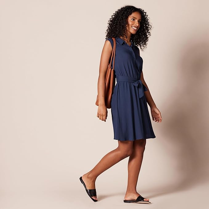 Essentials Women's Sleeveless Relaxed-Fit Woven Shirt Dress