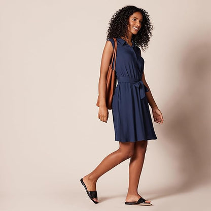 Essentials Women's Sleeveless Relaxed-Fit Woven Shirt Dress