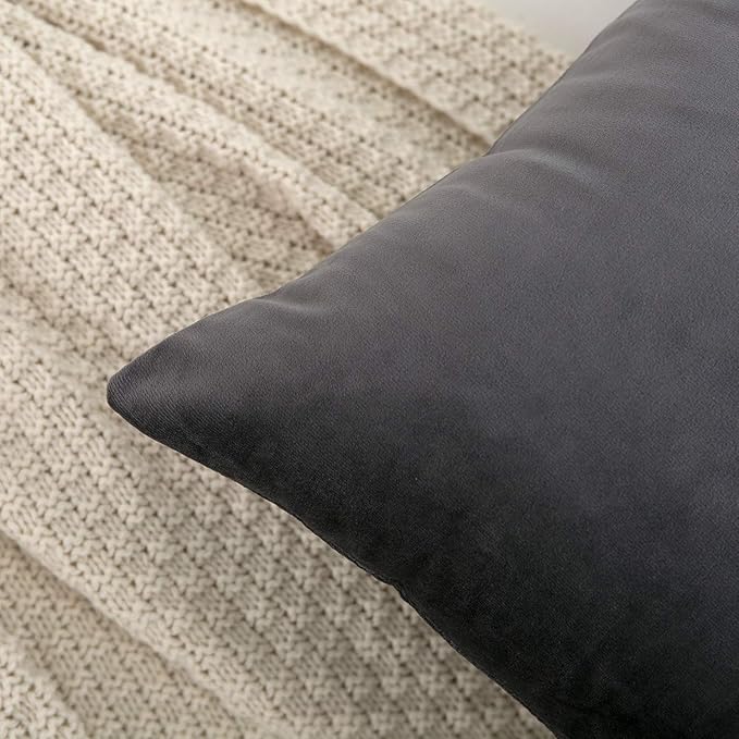 RainRoad Velvet Decorative Throw Pillow Covers Cushion Cover Pillow Case for Sofa Couch Bed Chair,Soft Square Gray Throw Pillows 18x18 Inch,Set of 2