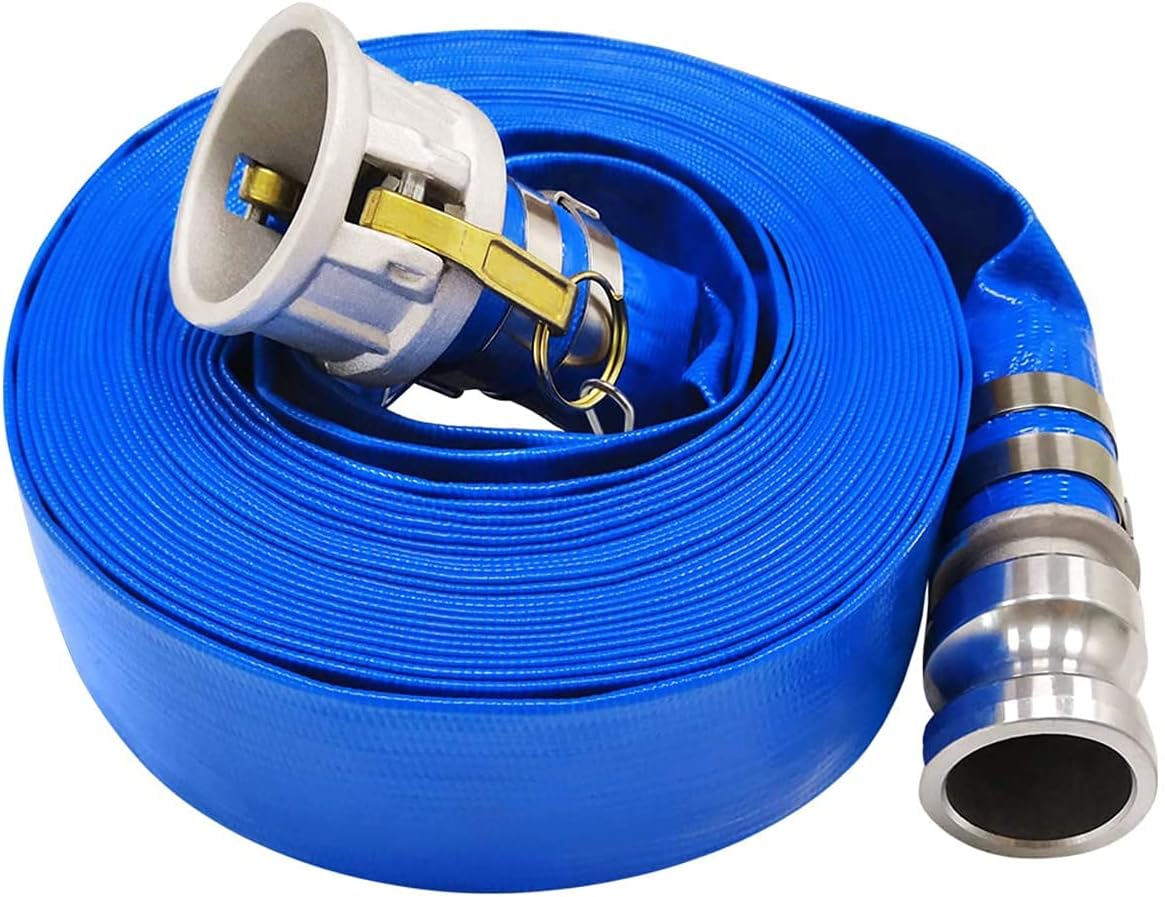2" x 50' Blue PVC Backwash Hose with Camlock C and E Fittings, Heavy Duty Discharge Hose, Durable Reinforced Pool Drain Hose for Swimming Pools