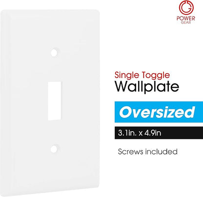 Power Gear Single Oversized Wall Plate Cover, 1 Gang, Light switch cover, 3.1” x 4.9”, Outlet Covers, Screws Included, White, 30598