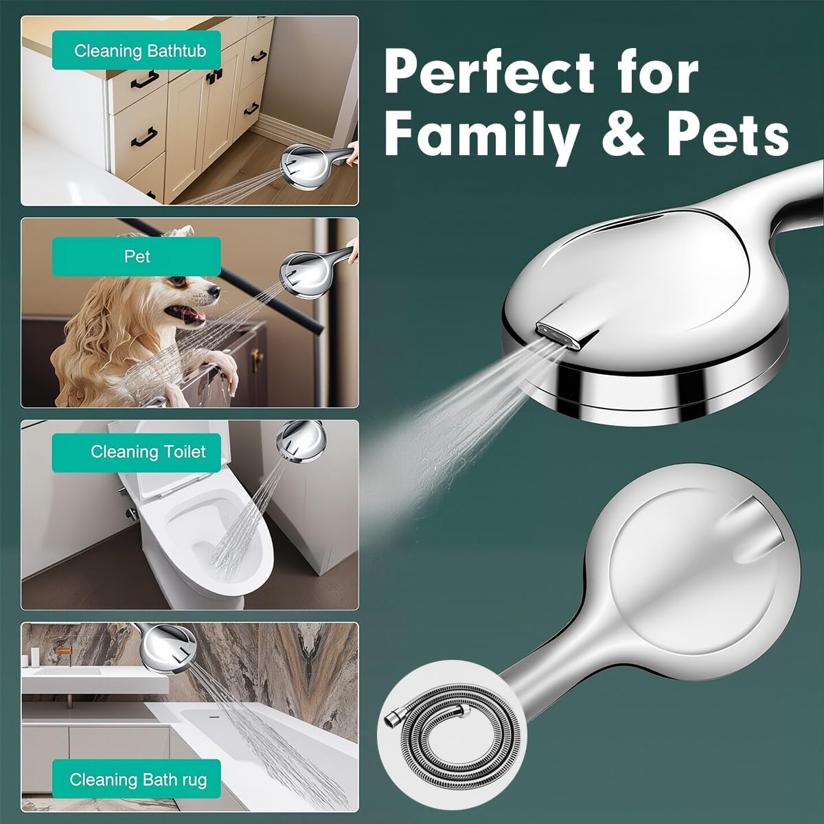High Pressure Handheld Shower Head – 10 Spray Modes with Rain & Massage, Anti-Clog Nozzles, Power Rinse for Tile, Soap & Pets, Chrome Finish, Easy Installation