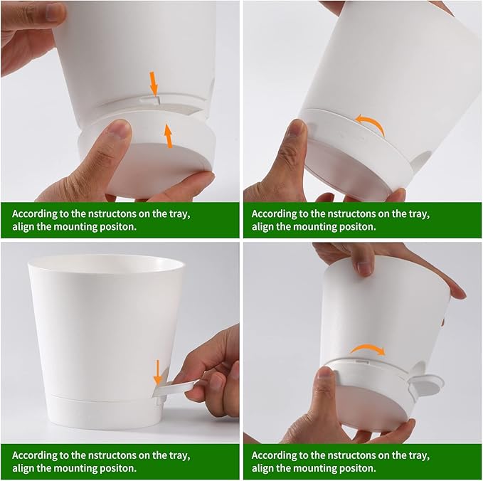 Plant Pots 6 PCS 5 inch Self Watering Planters High Drainage Flowers Pot for Indoor Outdoor Plants with Reservoir Tray and Watering Lip Gardening Planter Garden Flower Pots, White