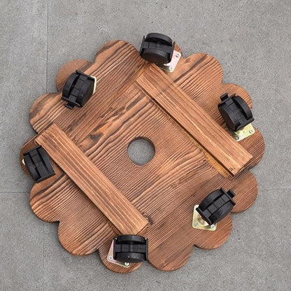 Solid Wood Planter Tray with Rollers, 360 Degree Rotating Wheels Flower Pot Caddy for Home Garden Office Decor, Plant Pot Cart Vases Holder Whiskey Barrels Support Rack (Round 15cm)