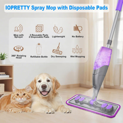 Spray Mops for Floor Cleaning - Wet Dry Mops with 6 Disposable Pads for Swiffer Powermop
