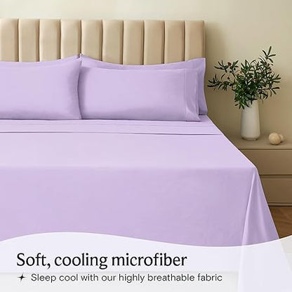 LuxClub 4 PC Full Sheet Set, Breathable Luxury Bed Sheets, Deep Pockets 18" Wrinkle Free Cooling Bed Sheets Machine Washable Hotel Bedding Silky Soft - Lavender Full