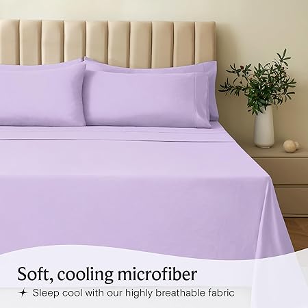 LuxClub 4 PC Full Sheet Set, Breathable Luxury Bed Sheets, Deep Pockets 18" Wrinkle Free Cooling Bed Sheets Machine Washable Hotel Bedding Silky Soft - Lavender Full