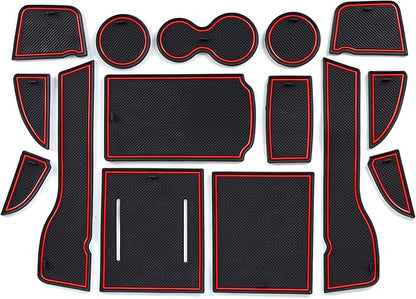 Car Door Pocket Liners for Honda Civic Accessories 2022, Premium Groove Mats Liners, Custom Fit Cup Holder, Center Console, and Door Pockets Inserts Kit - 15 PCS Set, Red Trim
