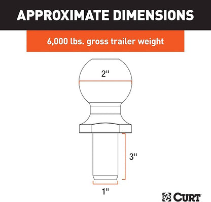 CURT 40074 Chrome Trailer Hitch Ball, 6,000 lbs, 2-Inch Diameter, 1 x 3-Inch Shank