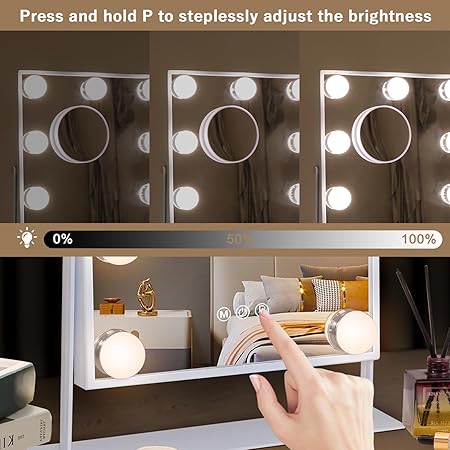 Hansong Vanity Mirror with Lights Lighted Makeup Mirror with 9 LED Bulbs Plug in Light Up Makeup Mirror with Lights 360 Rotation with 10x Magnifying Mirror Tabletop
