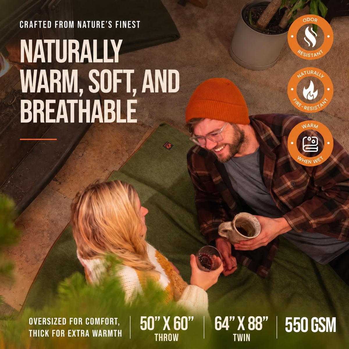 Arcturus Military Wool Blanket - Warm, Thick, Washable - Great for Outdoors, Camping, Stadium Blanket, Picnics, Travel - Car & Bushcraft Survival Kits, Large 64in x 88in 4.5 lb