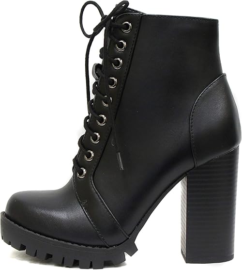 Soda Chalet  Fashion Lace up Military Inspired Ankle Boot with Stacked Heel and Side Zipper