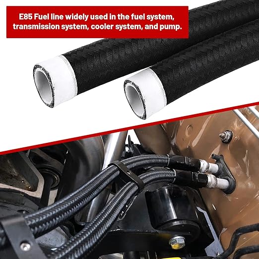 8AN 20FT PTFE Fuel Line Hose, E85 Stainless Steel Nylon Braided Fuel Hose Compatible with all Automotive Fuels, Lubricants, and Coolant - Black