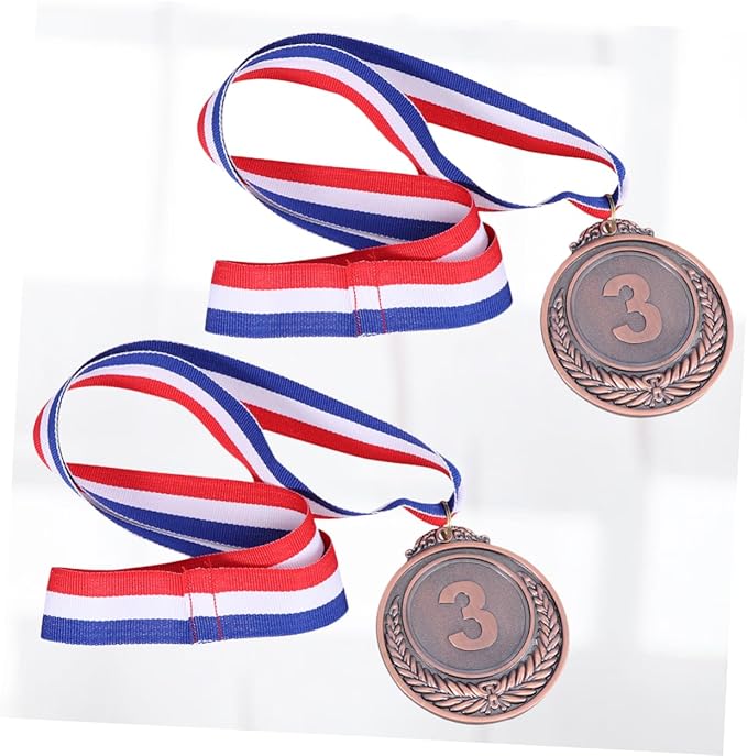 2Pcs Medals with Neck Ribbon Bronze Winner Medal for Competitions Award Medal for Games and Events