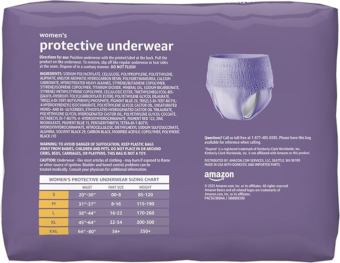 Amazon Basics Postpartum Incontinence Underwear for Women, Maximum Absorbency, Disposable, Fresh Protection, Odor Control, Comfortable Fit, Medium, Lavender, 20 Count