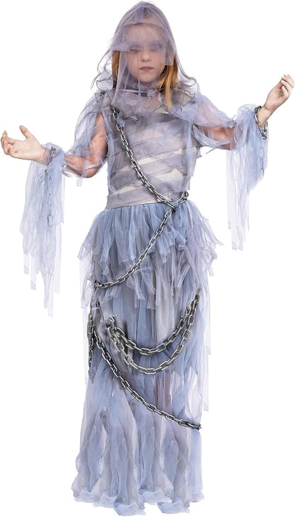 Spooktacular Creations Halloween Haunting Beauty Ghost Girl Costume, Scary Ghost Dress Midnight Costume for Halloween