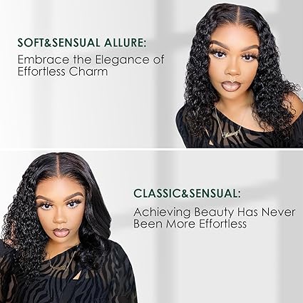 OCTSUN Curly Bob Wig Human Hair for Black Women - Glueless Wigs Human Hair Pre Plucked with Baby Hair Deep Wave 13x4 Lace Front Wigs Wet and Wavy Brazilian Human Virgin Hair Wigs 14 Inch 180% Density