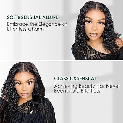 OCTSUN Curly Bob Wig Human Hair for Black Women - Glueless Wigs Human Hair Pre Plucked with Baby Hair Deep Wave 13x4 Lace Front Wigs Wet and Wavy Brazilian Human Virgin Hair Wigs 14 Inch 180% Density