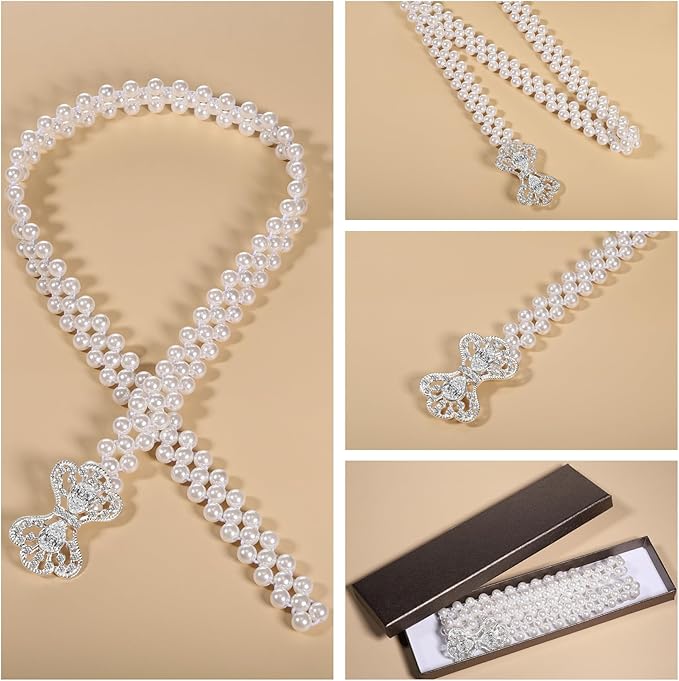 Ayliss Women Pearl Waist Belt Elastic Wedding Bridal Belt with Rhinestone Crystal Sash Bridesmaid Dress Belt Waistband