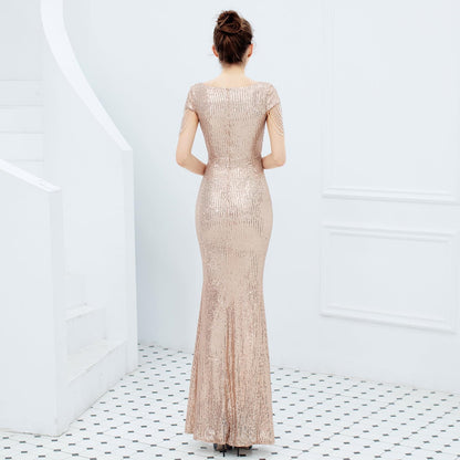 Women's Sparkly Prom Dress V Neck Tassel Bead Sleeve Mermaid Long Gown 1920S Party Formal Evening Maxi Dress