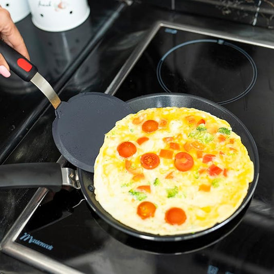 Silicone Pancake Spatula  Wide Beveled Edge Flipper with Stainless Steel Curved Handle  Heat Resistant Non-Stick Cooking