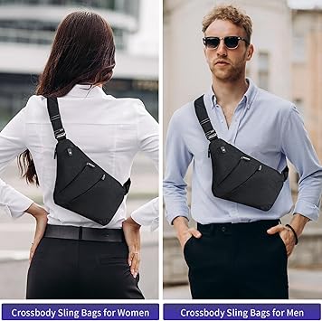 Sling Bag for Women Men, Anti Theft Crossbody Bags Travel Bag for Women Personal Flex Bag for Outdoor Sport Casual Hiking Running Cycling, 1.0S Black
