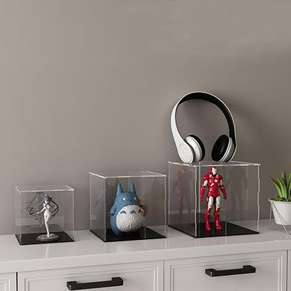 Acrylic Display Case for Collectibles and Toys, Versatile Clear Acrylic Display Box with Black Base for Action Figures and Souvenirs, 9-inch