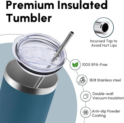 Volhoply 20 oz Skinny Tumbler with Lid and Straw, Stainless Steel Straight Tumblers Cup, Vacuum Insulated Coffee Mug for Home, Office, Travel, DIY (Dark Green,1 Pack)