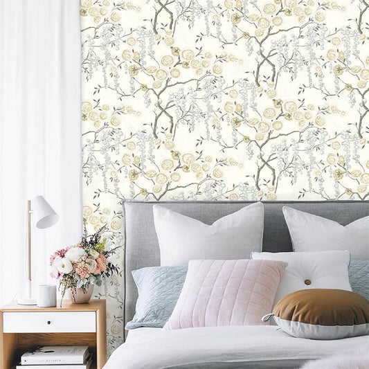 Orainege Floral Peel and Stick Wallpaper Vintage Floral Contact Paper 17.7in A118.1in Beige Floral Wallpaper Peel and Stick Removable Wallpaper for Bathroom Wall Paper Waterproof Adhesive Wallpaper