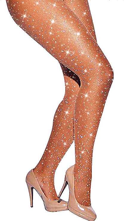 LUCKELF Sexy High Waist Tights Sparkle Rhinestone Fishnets Party Rhinestone Mesh Stockings ( One size )