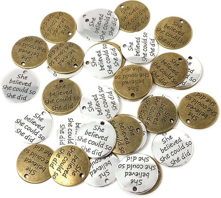 Honbay 40PCS Alloy Round Message Charms Pendant She Believed She Could So She Did Inspiration Words Charms for DIY Earring Necklace Bracelet Crafting Making (2 Color)