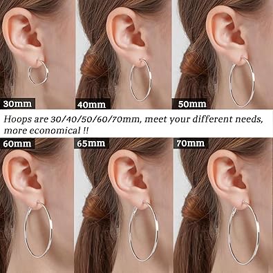 LOUMILEO 925 Sterling Silver Hoop Earrings Big Silver Hoop Earrings Hypoallergenic Large Thin Hoop Earrings for Women Lightweight Silver Hoops Earrings for Women (3040456570mm)