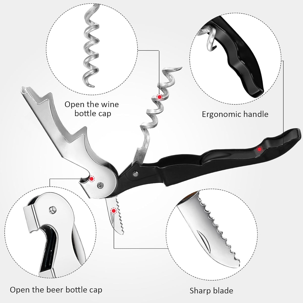 Honoson 40 Pcs Wine Opener Bulk Corkscrew Bottle Wine Key, Black, White Bottle Opener Waiter Metal Heavy Beer Corkscrew, Serrated Foil Cutter Key, for Servers Home Restaurants Bars Waiter Bartender