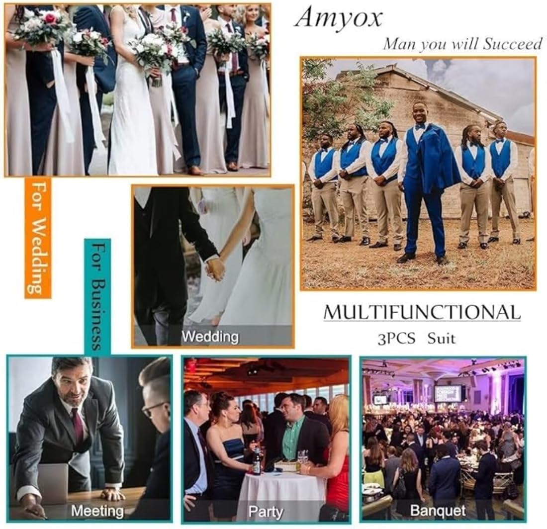 Men's 3 Pieces Suit Business Formal Suit Groomsmen Tuxedos Fit Jacket Waistcoat