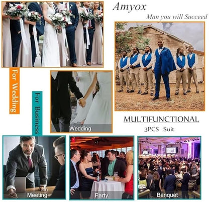 Men's 3 Pieces Suit Business Formal Suit Groomsmen Tuxedos Fit Jacket Waistcoat