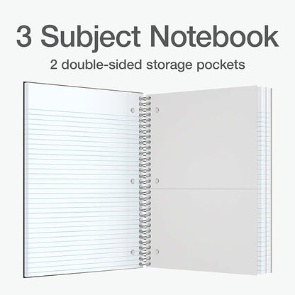 Oxford 3 Subject Spiral Notebook, Notebooks for School, Plastic Covers, Back to School Supplies, College Ruled, 150 Sheets, 2 Pack, Black and Blue (1009293)