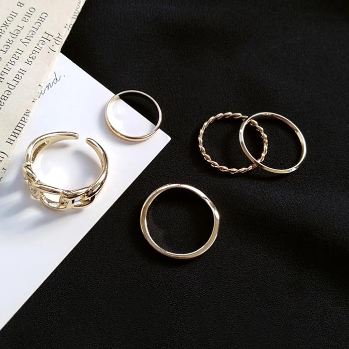 Rings for Women,5 Pcs Finger Ring Anti-allergy Wearable Alloy Vintage Finger Rings Set for Gift