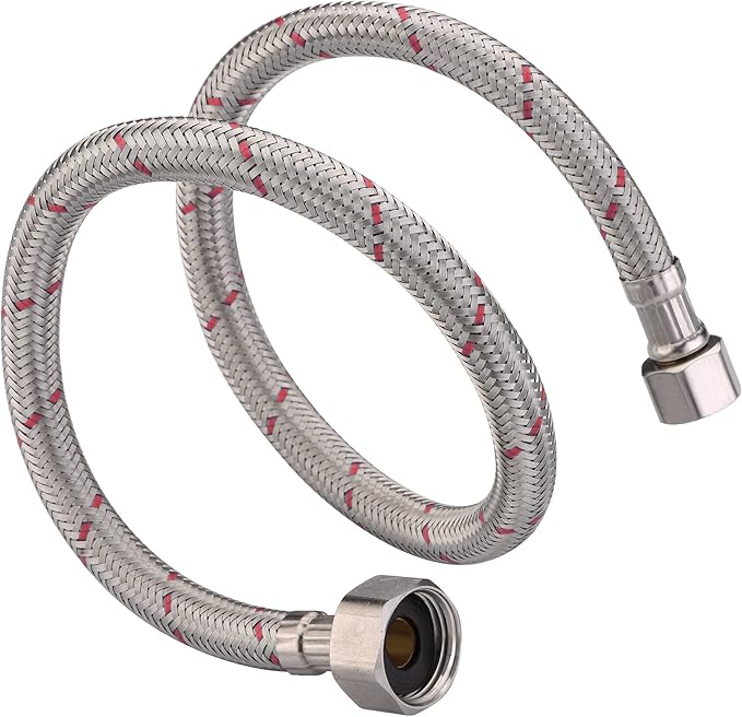 sumerain Braided Stainless Steel Faucet Supply Lines 24 Inch Length 12-inch FIP x 38-inch Compression Faucet Connector Flexible Hose, Pack of 2